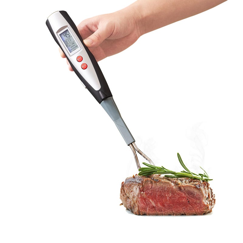 lfcforldx Meat Thermometer Fork with Electronic Ready Alarm, Digital Cooking Thermometer with Instant Read, LCD Display and Led Light, Grill Thermometers for BBQ Grilling Gadgets Steak Pork, Black - Image 1